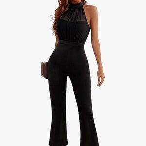 Women's Elegant Sleeveless Halter High Waist Flare Leg Pants Romper Jumpsuit
